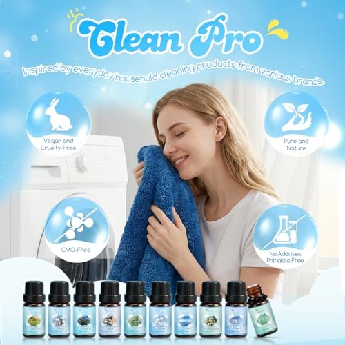 Clean Fragrance Oils Set for Diffuser, Essential Oils for Laundry