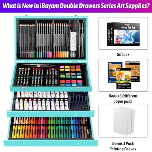 iBayam 195-Pack Deluxe Art Kit – Painting & Drawing Set for Adults