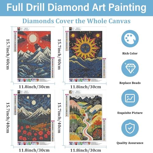 DOTSOPS 4 Pack Landscape Abstract Round Diamond Painting Kits for Adults