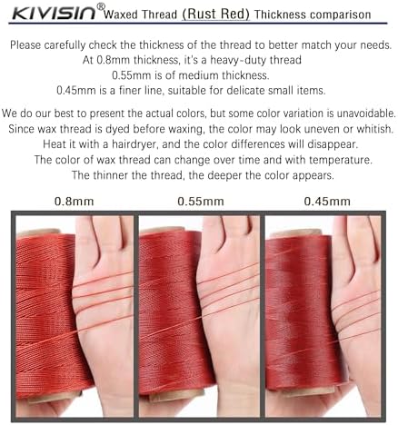 Thin Wax Polyester Thread, 0.45mm, 547 Yards, 3 Ply Round Waxed Cord Strings for Sewing, Beading, Binding, Micro Braiding, Fine Leather Craft and Micro Macrame Jewelry - Rust Red