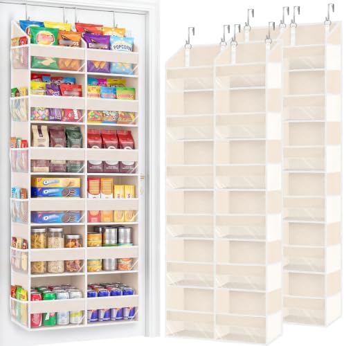 2 Pack Over The Door Organizer 6 Tiers, Extra Large Behind Door Storage of 12 Compartments, 80 lbs Weight Capacity Hanging Storage Organizer with Clear Window Kids Toys,Shoes (6 Tiers - Beige)