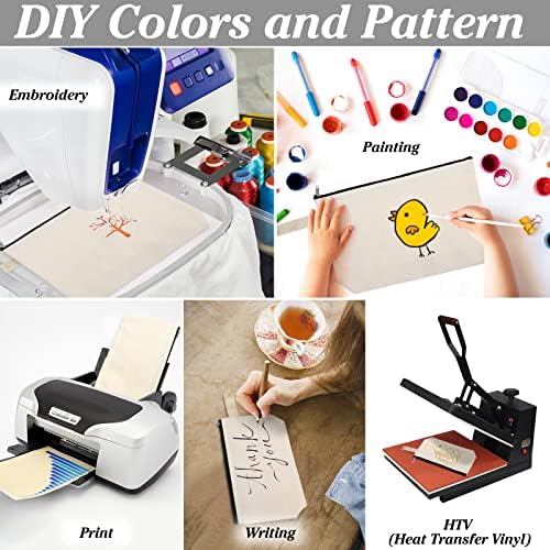 10 Pieces Cotton Canvas Makeup Bag with Bottom, Multi-Purpose Cosmetic Bag with Zipper Travel Toiletry Pouch, Blank DIY Craft Bag Pencil Bag (S, Black) (MN-WB07)