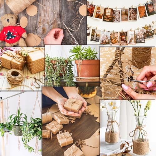 XSEINO 2400 Feet Natural Jute Twine Strong Garden Twine Rope for Arts Crafts Gift Wrapping Gardening Tomato Climbing Plant Tie Floristry Packing Decor