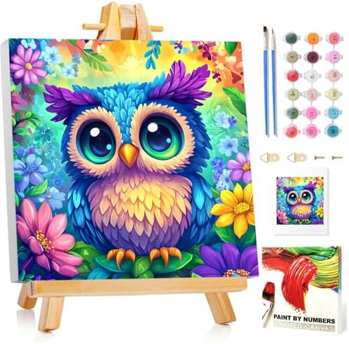 Owl Paint by Numbers Kit for Kids, 8x8 inch