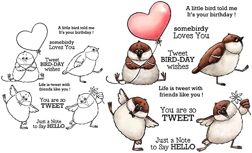 Cute Funny Fatty Birds with Heart Clear Stamps and Cutting Dies Set for Card Making DIY Scrapbooking Supplies Silicone Stamps Metal Cut Dies for Paper Albums Crafts Decor