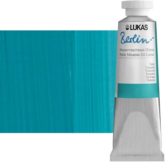 Lukas Berlin Pro Artists Water Mixable Oil Paint 37 ml Tube Turquoise, Water Soluble, Lightfast Pigments, Quick Drying, Easy Clean-Up, Eco-Friendly, Professional Quality, 40 Color Range
