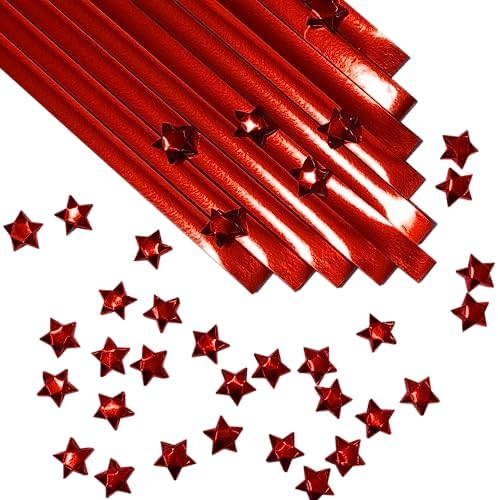 500-Strips Red Foil Paper Strips for Making Origami Stars, Lucky Stars, Puff Stars. Reflective Mirror Shiny Paper Strips, 0.5 x 11 inch. (Red Foil, 500)
