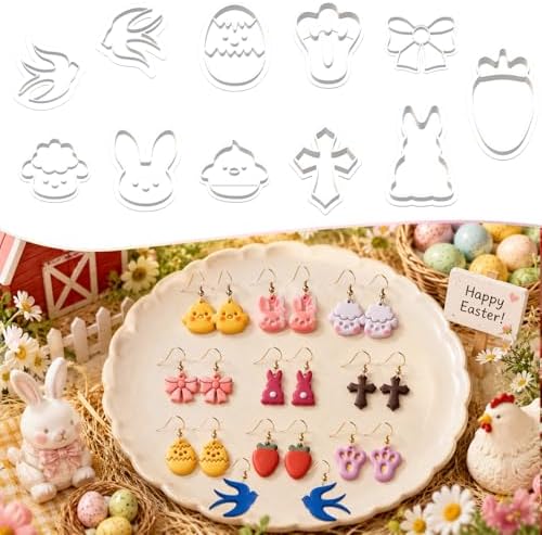 Easter Farm Clay Cutter Set for Polymer Clay Earrings – 11PCS Easter Animal & Spring Shape Cutters for DIY Jewelry Making, Earrings, Charms & Crafts