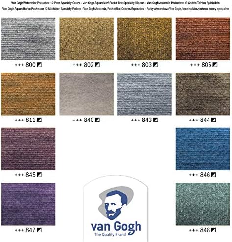 Van Gogh Watercolor Paint Set, Plastic Pocketbox, 12-Half Pan Specialty Metallic & Interference Colors Selection