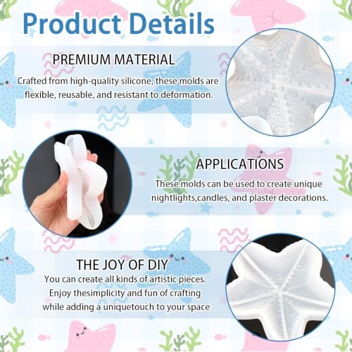 2 Pcs Starfish Resin Mold 3D Starfish Silicone Epoxy Resin Tray Mold for DIY