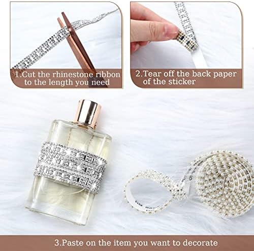 Xinnun 5 Rolls Rhinestone Ribbon,Silver,0.59 Inch,Delicate Style