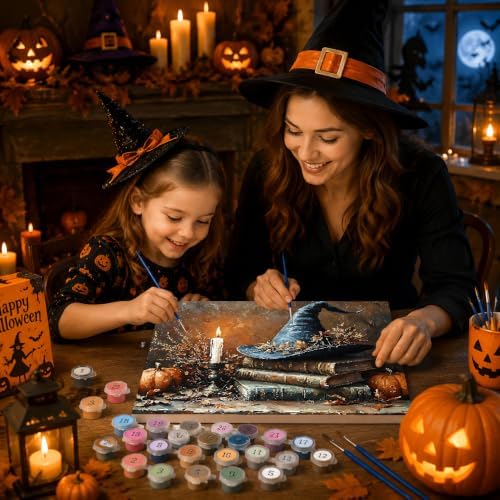 Witch Hat Paint by Numbers Kit for Adults Beginner with Framed 10x12 Inch