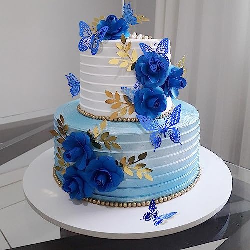 SAOROPEB Butterfly Wall Stickers, 48 Pcs 4 Styles 3 Sizes, Metallic Paper, Removable, Navy Blue, Art Deco Decor for Wall | 4 Styles 3 Sizes, Butterfly Birthday Decorations Butterfly Party Decorations Cake Decorations, Removable Stickers