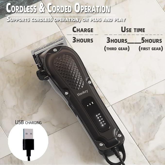 Haokry Hair Clippers for Men Professional - Cordless&Corded Barber Clippers for Hair Cutting & Grooming Rechargeable Beard Trimmer (Pack of 2)