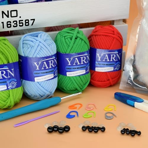 15 Pack Multi Mix Cotton Crochet Yarn - Beginner Friendly with Easy-to-See Stitches - Blue, Green, Pink, Red, Yellow, Orange