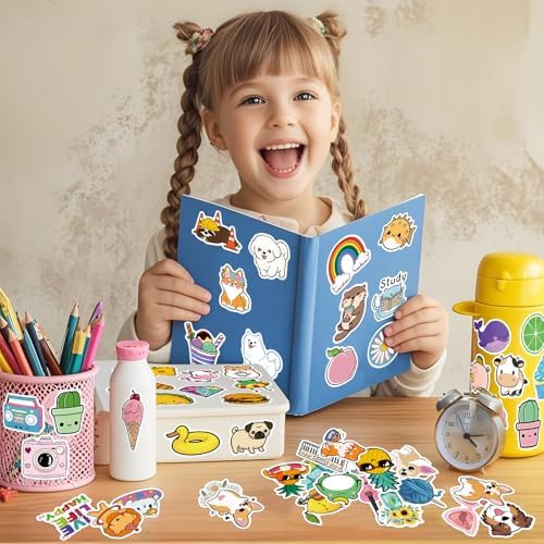 JIXZEN 300 PCS Water Bottle Stickers for Kids,Cute Waterproof Vinyl Laptop Stickers Pack for School Supplies Classroom Teacher Prizes, Fun Gift Sticker Pack for Girls Teens Students