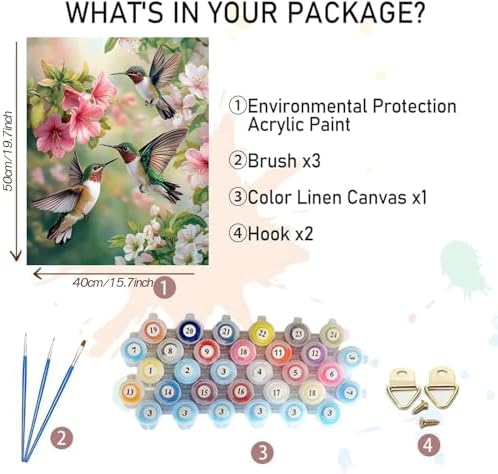MBNTJHT DIY Hummingbird Paint by Numbers Kit for Adults Beginners,Unframed Bird and Flowers Paint by Number Kits on Canvas,Digital Watercolor Art Painting Kits Crafts for Home Wall Decor 16X20 Inch.