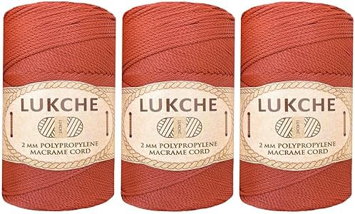 Polyester Macrame Cord 2mm x 251 Yards, 100% Polypropylene Premium Macrame Rope, Colorful Yarn Crochet Macrame Bag Craft for Wall Hangers, Bags, Bottom Plates, Carpets (Brick, 3 Skein)