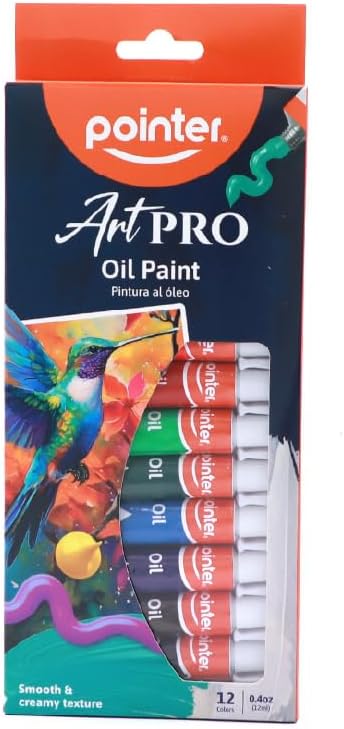 Pointer ArtPRO Oil Paint Set, 12 Colors, 0.4oz Tubes, Smooth Creamy Texture for Canvas and Fine Art
