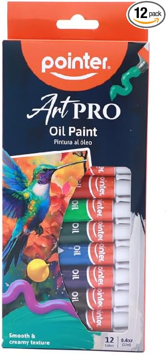 Pointer ArtPRO Oil Paint Set, 12 Colors, 0.4oz Tubes, Smooth Creamy Texture for Canvas and Fine Art