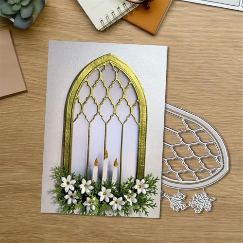 Scrapbooking Die-Cuts, Layer Frame Net Set Metal Cutting Dies for Card Making, Paper Craft Template, Background Embossing Stencils, DIY Album Décor (Arched Window Grille-12x9.2cm)