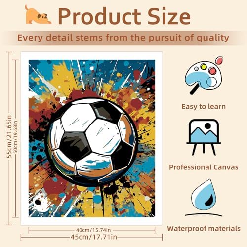 Reivworl Soccer Paint by Numbers Kit for Adults Beginner, 16" Wx20 L Soccer Paint by Number for Adult, Acrylic Painting Kits with Canvas for Gifts and Wall Decor