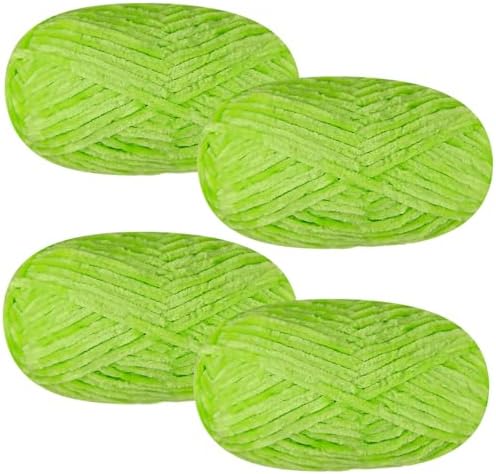 4 PCS 400g Soft Chenille Velvet Yarn for Crocheting,Fluffy Warm Yarn for Knitting and Crochet DIY Craft Blanket Bag Hat Scarve Clothe Gloves Slippers Doll（Bright Green）
