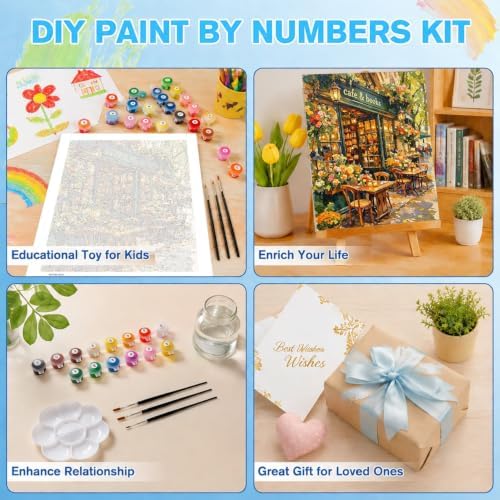Bookstore Paint by Numbers Kit for Adults, DIY Painting Canvas 16x20inch