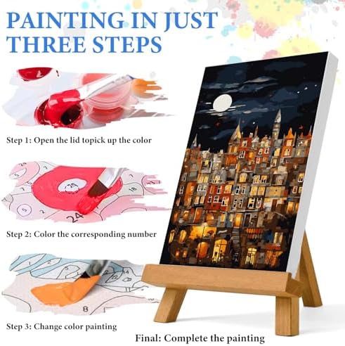 PRASIO Paint by Numbers Kit for Adults Beginner, Moonlight House Adult Paint by Number Kits, DIY Acrylic Paint by Numbers Kit for Adults Canvas for Home Decor Gift 16x20 Inch