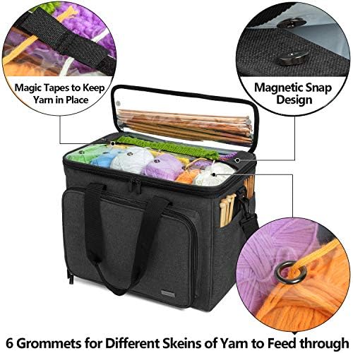 Teamoy Knitting Bag, Yarn Storage Organizer Crochet Bag Tote, Black