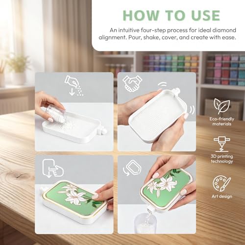 RaySoar 3D Printed Diamond Art Trays with Lids, High Edge Anti-Spill Rhinestone Tray with Exquisite Pattern for Diamond Art Accessories - White