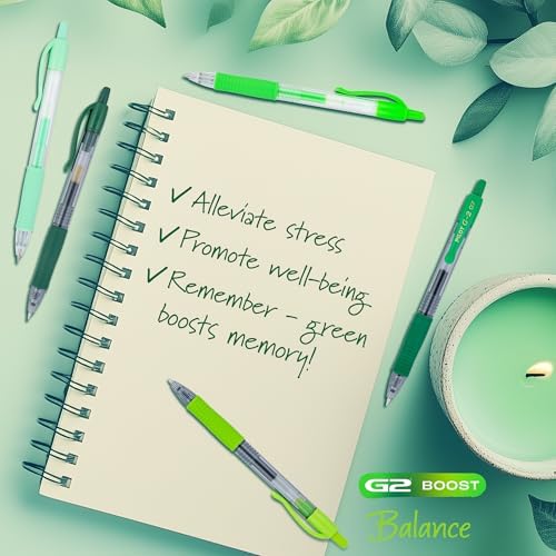 PILOT G2 Gel Roller Pens, G2 Boost Green Pens Pack, 8 Pack Pouch, Assorted