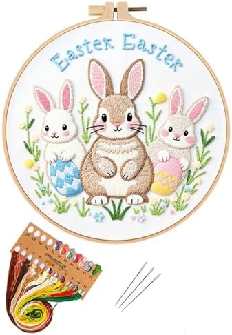 BoAn Rabbit Needlepoint Kit, Embroidery Starter Kit with Hoop & Threads