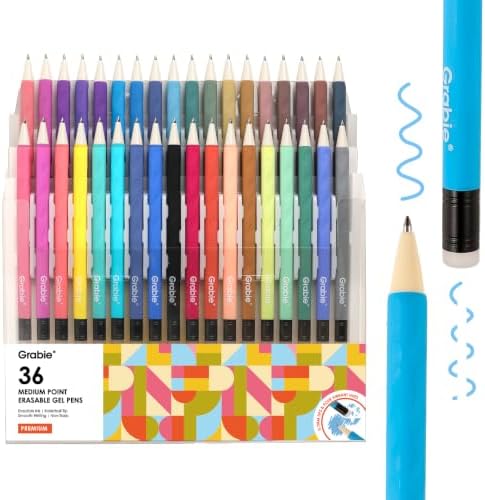 Grabie Erasable Gel Pens, Set of 36 Color 0.7 mm Medium Point Pens | Heat-Sensitive Erasable Ink, Clean Erasing, Smooth Writing, Twist-up Design, Quick Drying, Drawing, Journaling, Planner