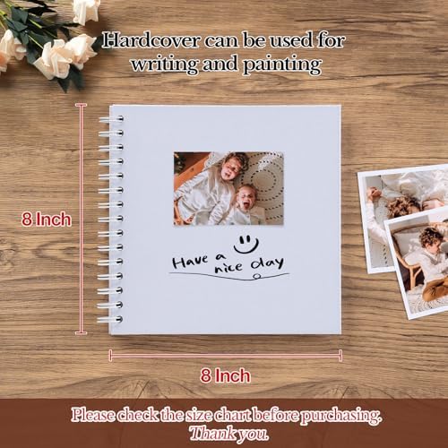 potricher 8 x 8 Inch DIY Scrapbook Album 40 Pages with Kraft Paper, White | Thick Kraft Paper Scrap Book Photo Albums, Memory Book for Wedding, Anniversary, Baby, Family, Travel, DIY Projects