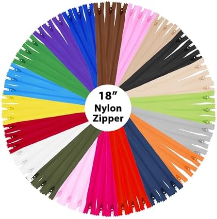 Mandala Crafts 60 PCs Assorted Closed-End 18 Inch Nylon Zippers for Sewing