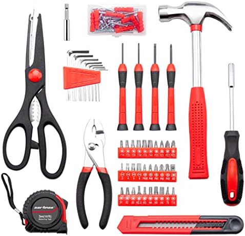 CARTMAN Complete Household Tool Set, Red Hand Kit With Storage Case | Versatile tool assortment for home repairs, DIY projects, furniture setup, crafting, and daily household fixes in toolbox.