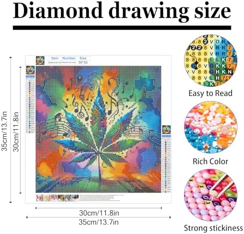 ckdiluy Trippy Leaves Diamond Art Kits for Adults Beginners, 5D DIY Music Notes Diamond Painting Kits, Full Round Drill Diamonds Dots Gem Art Crystal, Home Wall Decor 13.8X13.8 Inch
