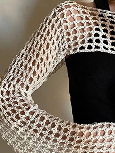 KEOMUD Women Crochet Tops Y2K Hollow Knit Bolero Shrug