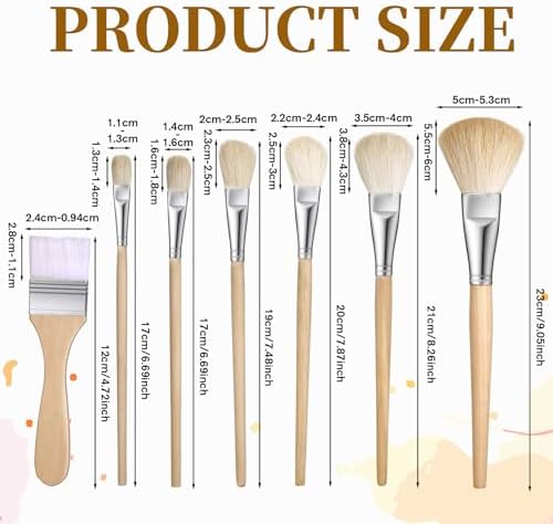 Mop Brush for Acrylic Painting, 7 Pieces Versatile Blending Brush Paint Brushes for Acrylic Painting Goat Hair Paint Brushes Set with Wooden Handle for Watercolor Oil Face Body Art