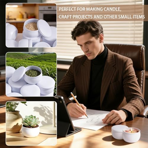 Candle Jars, 16-Pack Empty Candle Jars for Making Candles, 2.5 Oz Small Metal Candle Container with Lids, Bulk Candle Tins with Wicks, Wick Holders & Stickers