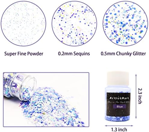 Glow in the Dark Glitter, 12 Colors Chunky Glitter for Tumblers, High Luminous Holographic Glitters for Resin Crafts Epoxy Slime, Cosmetic Grade Nail Glitter Set for Face Body Skin