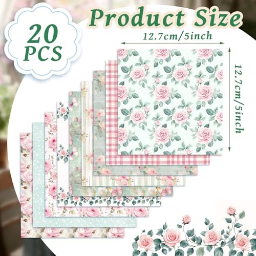 HunnmingRe 20 Pcs 10''x10'' Pink and Green Floral Quilting Fabric Squares