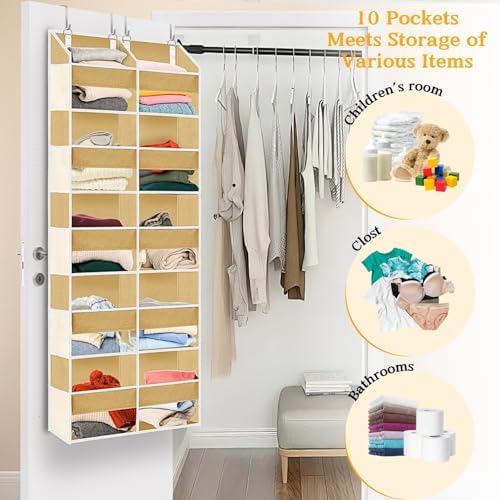Ofiray-home Over the Door Organizer 5 Tiers,Extra Large Behind Door Storage of 10 Compartments,80 lbs Weight Capacity Over the Door Storage, Door Hanging Organizer for Closet, Diaper Organizer, Camel