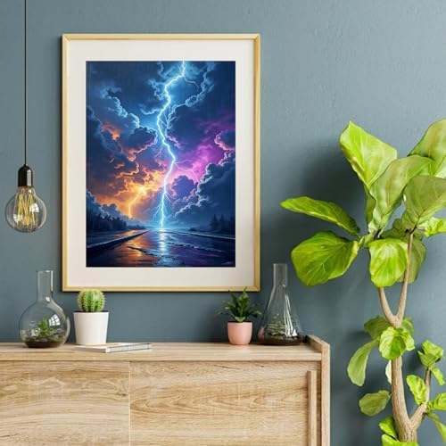 VeGuude Diamond Art Kits for Adults,Colorful Lightning 5D Diamond Painting Dots Art Kits for Adults Beginner, DIY Full Round Gem Crystal Art Paint by Diamond,for Home Wall Decor 12x16 inch