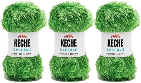 Eyelash Fun Fur Yarn - Premium Soft Crochet Yarn DIY Hand Knitting 100% Polyester 175 Yds 3.53 Oz (Pack of 3) - Green