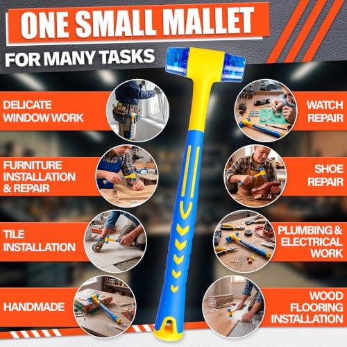 Small Plastic Mallet Hammer 4.9 Oz, Dual 1",25mm Heads, 9.6 Inch Long