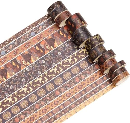12 Rolls Chinoiserie Washi Tape Set Chinese Arts Adhesive Tapes Geometric Garden Decorative Masking Tape Sets for Craft, Kids, Scrapbook, DIY, Gift Wrapping (Whispers of Dragon)