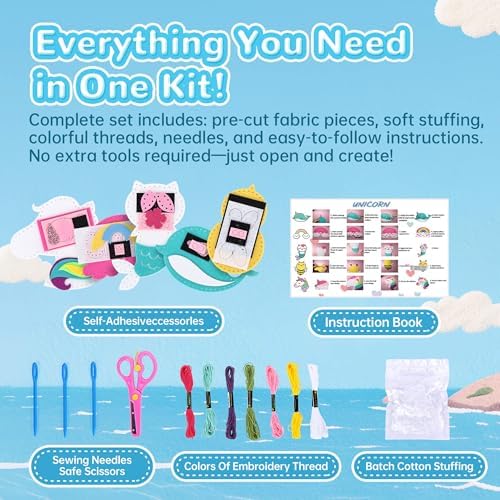 Cymbana Kids Sewing Kit, DIY Felt Plush Animals Unicorn Sewing Kit for Kids