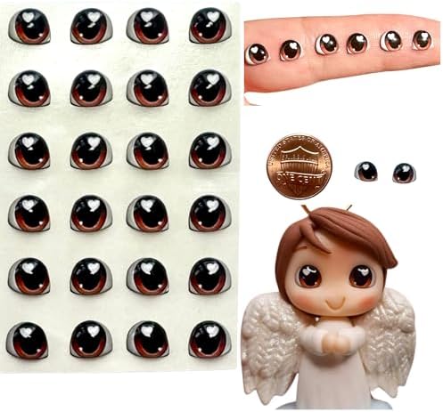 3D Resin Doll Eyes – 7mm Self-Adhesive Craft Eyes (24 pcs / 12 Pairs) – Realistic Cabochon Eyes for Amigurumi, Dolls, Polymer Clay, Cold Porcelain, Felt & DIY Crafts (Dark Brown)
